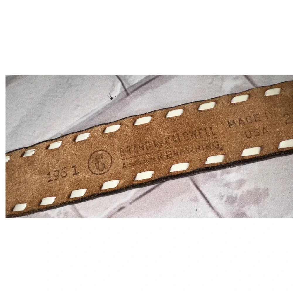 Vintage Caldwell Browning Philmont Scout Ranch Tooled Leather Belt Brown Size 28